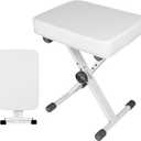 5 CORE Keyboard Bench 3 Inch Padded Cushioned Piano Stool Height Adjustable Guitar Seat Heavy Duty Folding Portable Musician Chair W Nonslip Rubber Feet White - KBB WH HD