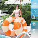 2PCS Inflatable Pool Floats for Adult Swim Ring Pool Floaties Inflatable Swimming Pool Raft Party Water Summer Beach Lounger Float Party Supplies (Orange)