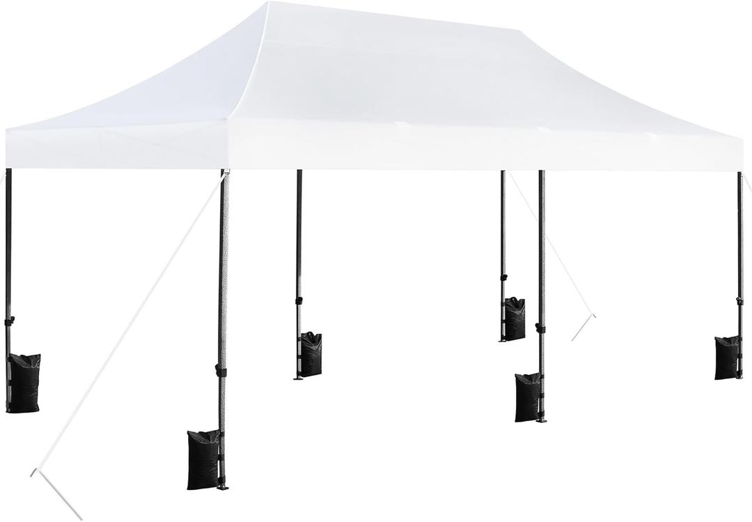 Yaheetech Heavy Duty Pop Up Canopy Tent, 10x20 Commercial Instant Shelter Tent for Wedding, Parties, Adjustable Outdoor Canopy with Wheeled Carry Bag, 6 Sandbags & 10 Stakes, White