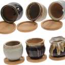 6-Piece Ceramic Succulent Planter Pots Polished Mini Cylinder Indoor Planters Bamboo Tray for Home Office