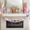 Suncalla 8.2ft Pastel Flocked Easter Bunny Garland 4.7" Cute Bunnies with Bows Banner, Spring Farmhouse Decor, Hanging Decoration for Mantel, Fireplace, Wall Indoor Home Office Easter Party Supplies