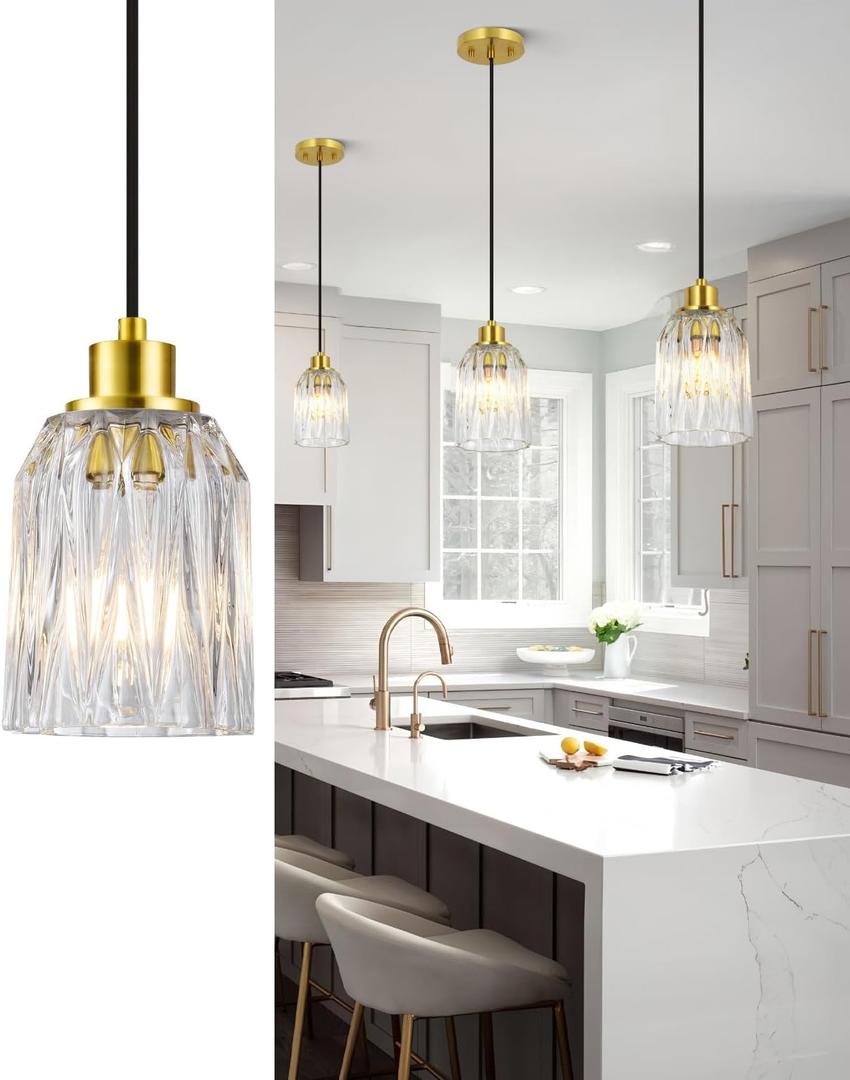 3-Pack Modern Pendant Light Fixtures, Kitchen Island Hanging Light Pendant Lighting Fixture with Glass Lampshade for Bedroom Living Room Kitchen