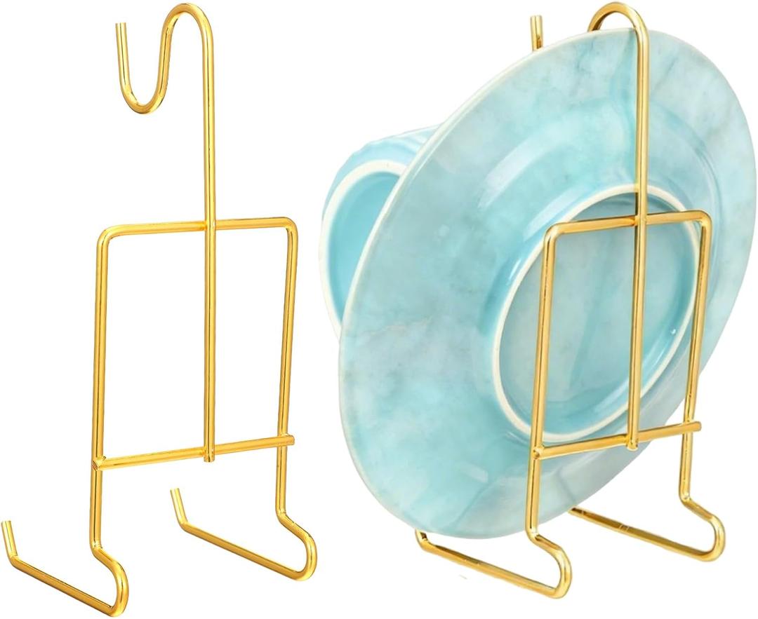 2 Pcs Tea Cup and Saucer Display Stand Metal Saucer Organizer Plate Coffee Mug Hanger Stand Tray Easel Holder Storage Rack for Afternoon Tea Party