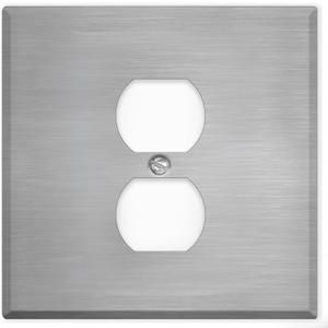 Stainless Steel Centered Duplex Receptacle Wall Plate, 2-Gang With Centered Device, Standard Size 4.5" x 4.56",Rocker, Toggle, Duplex Outlet Cover, Made In USA, Corrosion Resistant