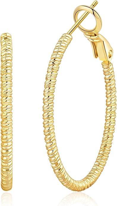 OOOPEL Gold Hoops Earrings for Women, 14k Real Gold Plated Big Earring Hoops Lightweight Earrings Hypoallergenic Large Sterling Silver Hoop Earring for Women 40MM 