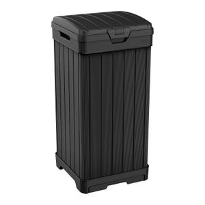 Keter Baltimore Resin 38 Gallon Outdoor Kitchen Trash Can with Lid and Drip Tray for Easy Cleaning-Perfect for Patio Dining, Black