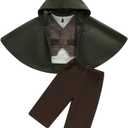 Infant Toddler Baby Boys Halloween Costume Medieval Ring Bearer Long Sleeve Shirt Vest Cloak and Pants 4pcs Outfit Set (Army Green, 12-18 Months)
