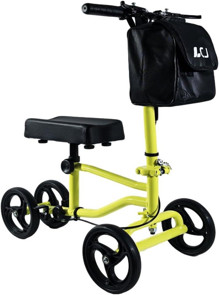 Knee Scooter, Economical Foldable Steerable Knee Walker, for Adults Foot Surgery, Injured Ankle Recovery Scooter, (Yellow-Standard Version)