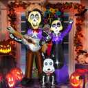 6 FT Halloween Inflatables Decoration, Blow Up Yard Decorations, Day of The Dead Spooky Sugar Skull Couple Guitar and Skeleton Dog, Dia De Los Muertos Décor with Built-in LED for Outdoor Garden, Lawn