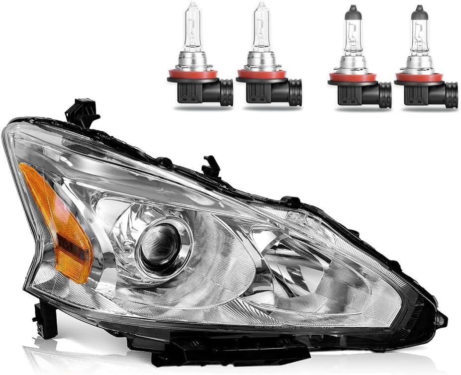 Right Passenger Side Headlights W/Bulbs for 2013 2014 2015 Nissan Altima 4-Door Sedan Headlamp Replacement(DOES NOT FIT XENON/HID)