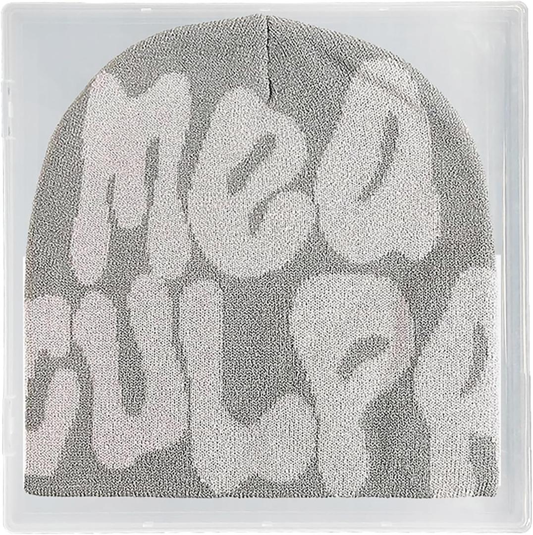 Y2k Beanies for Women Man, MEA Culpa Beanie Unique Pattern Design, Y2K Knitted Hat Suitable for All Seasons Wearing (One Size, Grey Grey)