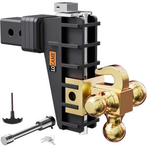 LOCAME Adjustable Trailer Hitch with Hook, Tri-Ball (1-7/8", 2", 2-5/16") Drop Hitch, Fits 2.5 Inch Receiver, 6" Drop Down Hitch, 18,500 LBS Heavy Duty Truck, Solid Ball Mount, Gold, LC0085