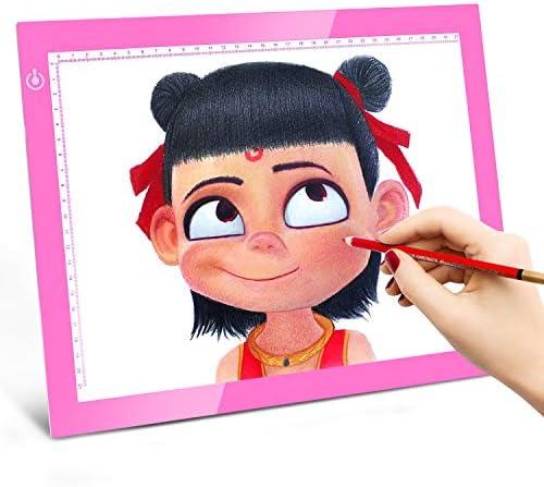 LitEnergy Portable A4 LED Copy Board Light Tracing Box, Pink Ultra-Thin Adjustable USB Power Artcraft LED Trace Light Pad for Tattoo Drawing, Streaming, Sketching, Animation, Stenciling
