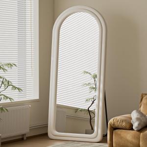 Koonmi 63"x24" Arched Mirror Full Length, Full Body Freely Standing Mirror, Flannel Floor Mirror with Stand for Bedroom, Living Room, Hanging or Against The Wall, White