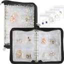 Earring Organizer Case Travel Jewelry Storage Book Clear with Small Zippered Pouch (Black, With 80 Pcs small Jewelry Pouches)