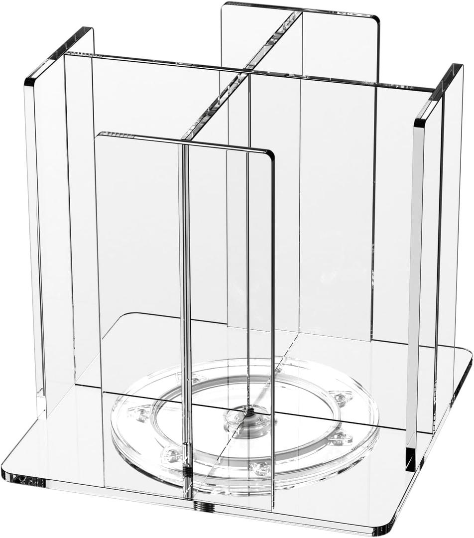 KOTEMON Cup and Lid Holder, 4 Compartment, Square | Rotating Coffee Cup Dispenser Lid Carousel for Restaurant, Buffet, Coffee Station, Bar, Countertop, Clear Acrylic