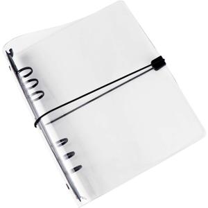 Clear A5 Binder with Elastic Band 6 Black Rings Journal Planner Cover Clear Budget Folder Thick PVC Notebook Cover for 6 Holes A5 Grid Paper Refills Binder Inserts Pockets Dividers