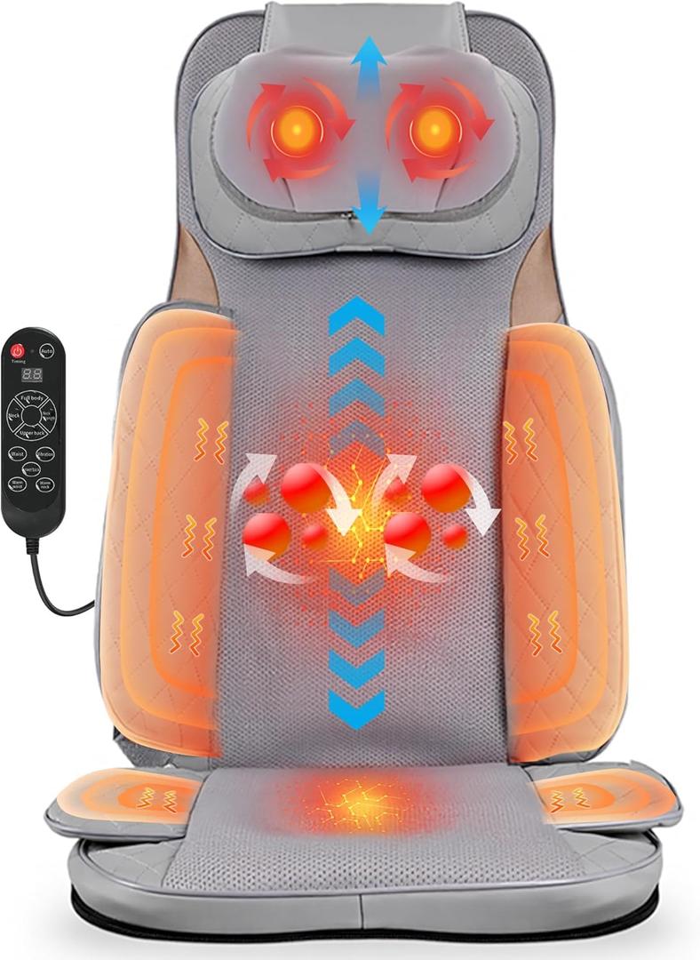 Back Massager for Pain Relief Deep Tissue, Rolling Up and Down Shiatsu Neck and Back Massager with Heat, 4D Kneading, Vibration, and Adjustable Neck Massager for Full Body Massage