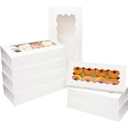 qiqee 50 Packs White Cookie Box with Window 12x5.5x2.5 Inch Two Uses Pastry Biscuit Bakery Box For Packaging, 12 x 5.5 x 2.5 /50 Pcs