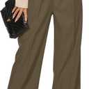 Women Wide Leg High Waist Wide Leg Pants Loose Fit Back Elastic Waist Pleated Front Trousers for Work Casual (Medium, Black Coffee (Thick))