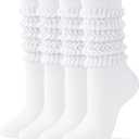 2 x HONGTEYA Slouchy Socks for Women, Knee High Boot Socks Scrunch Leg Warmers, Soft Cozy Valentines Day Gifts for Her (White)