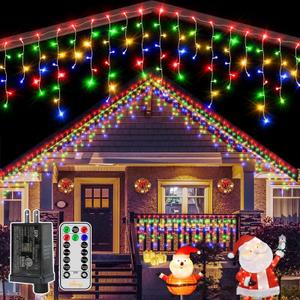 Ollny Icicle Lights for Outside 504LED 41FT, Multicolor Christmas Light with Remote 8Modes Timers Waterproof, Plug in Connectable Hanging Lights for Outdoor Indoor House Roof Holiday