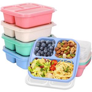 8 Pack Stackable Snack Containers, 3-Compartment Bento Box for School, Office, Travel Meal Prep with Lids