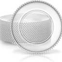 Zopeal 18 PCS Clear Charger Plates with Beaded Rim 13 Inch Plastic Round Charger Plates Bulk for Dinner Decorative Home Kitchen Party Wedding Tabletop Decor, (Silver)