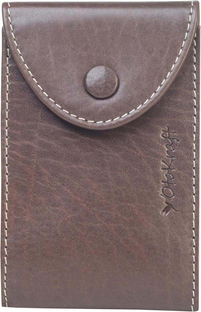 RFID Blocking Leather Wallet for Men  Premium Full Grain Leather Bifold Wallet with ID Window, Snap Closure  10 Card Compartments, Gift Boxed, Slim Design (Coffee Brown)