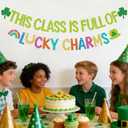 StarryOcean St Patricks Day Classroom Banner - This Class is Full of Luck Charm Banner, St. Patrick's Day Classroom Decorations, Lucky Green Shamrock Clover Garland for March Bulletin Board