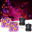 iBaycon 2 Pack 50 LED Battery Halloween Lights, 16.4ft Battery Operated Halloween Lights, Orange Purple Waterproof Twinkle Fairy Lights with 8 Modes & Timer for Indoor Outdoor Halloween Decorations