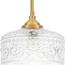 Gold Pendant Lights Kitchen Island, Vintage Bathroom Pendant Light with Clear Glass Shade, Adjustable Height Pendant Light - Dual Mount Ceiling & Hanging Fixtures with 90 Swivel for Home, E26 Bulb