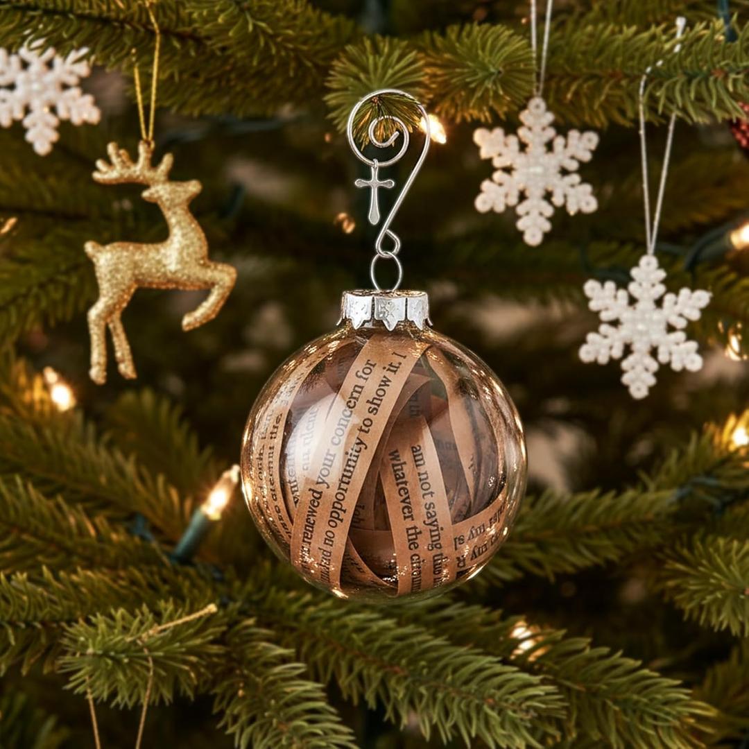 Christian Christmas Ornaments Bible Ball Religious Gift Rescued Antique Bible Glass Religious Hanging Ornament with Silver Cross Xmas Tree Decoration for Home Office Church