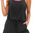 Tempt Me Romper One Piece Swimsuits with Short - Women Boyleg with Pockets Bathing Suit Modest Swimwear (X-Large, Neon Color Black)