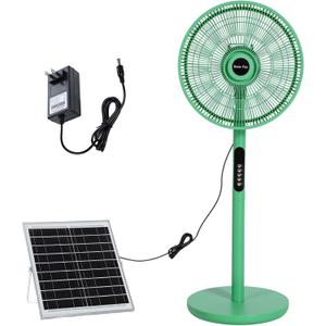 16 inch Solar Oscillating Standing Fan with Solar Panel, Portable Rechargeable Mobile Floor Fans, 14400mah Battery, Two Charging Methods, 4 Speeds, for Bedroom Study or Outdoor (Green)