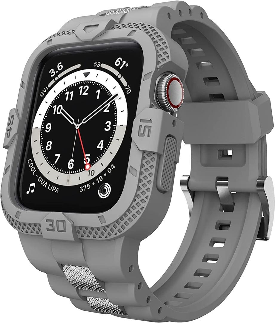 GELISHI Bands Compatible for Apple Watch Band 41mm 40mm 38mm, Men Sport Rugged Band with Protective Case for Watch Series 9 8 7/Series 6 SE 5 4 3 (Grey)