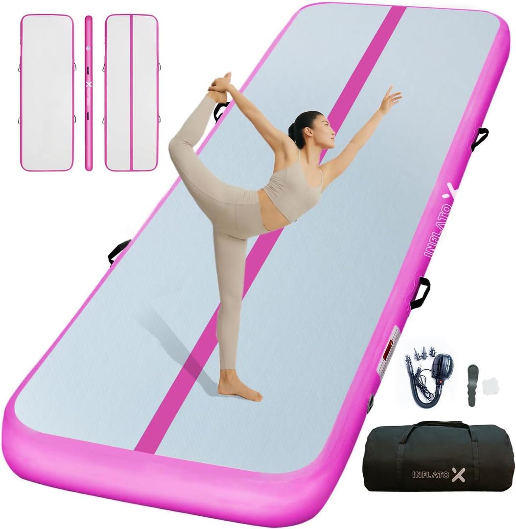 Inflatable Air Gymnastics Mat Training mat Thick tumbling mat with Electric Pump for Home/Gym/Outdoor (6.6ft*3.3ft*4in(2*1*0.1M), Pink/Pink)