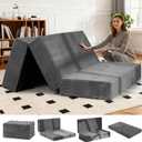 6-Inch Tri-Fold Foldable Mattress, Folding Sofa Bed with Removable Washable Cover, Portable Futon Mattress Full Size Floor Guest Mat with Non-Slip Bottom & Carry Handles for Camping (Grey, Queen)