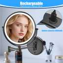 Rechargeable Wall Mounted Lighted Makeup Mirror 30X Magnifying Mirror with Light Dimmable LED Bathroom Mirror Black 360Swivel Adjustable Vanity Mirror Arm (Black 1, 8.3" L x 9.5" W)