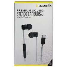 Acoustix Premium Sound Wired Stereo Earbuds with USB-C Connector - Gray / Black