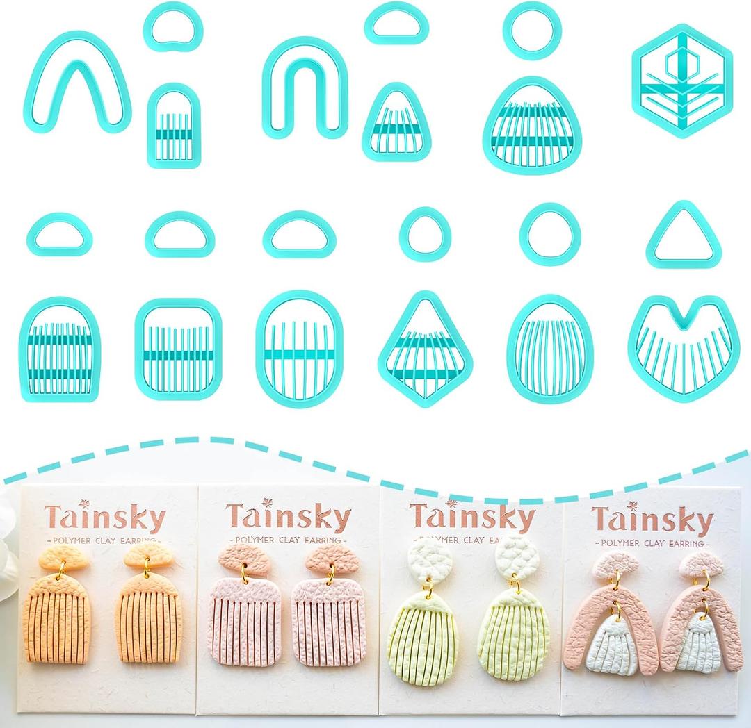 TAINSKY 21 Pcs Organic Shape Clay Earring Cutters, Boho Clay Cutters for Polymer Clay Jewelry, Geometric Earring Cutters for Polymer Clay