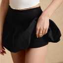 Women's Bubble Mini Skirt High Waisted Flared A Line Y2k Party Club Skirts (Black, M)