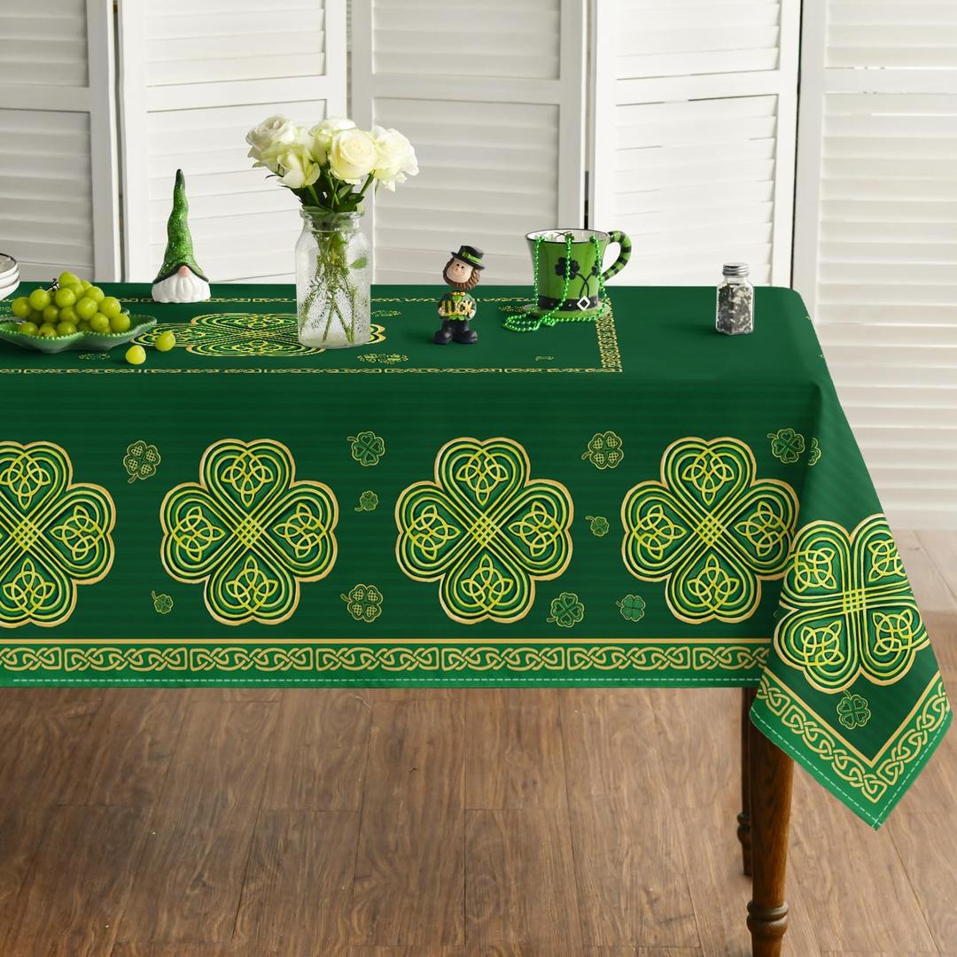 Horaldaily St. Patrick's Day Tablecloth 6084 Inch Rectangular, Green Shamrock Vintage Washable Seasonal Table Cover for Party Picnic Dinner Decor
