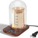 Sourdough Starter Warmer with Glass Dome, Precise 1F Thermostat Control (70-100F), Sourdough Warmer and Dome for Home Baking,24H Timer Auto Warming On/Off Sourdough Warming Mat Wood Grain