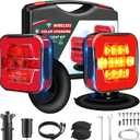 Solar Wireless Trailer Lights Kit, Magnetic LED Tow Lights with Brake Turn Tail Light Modes, 100FT Remote Signal, USB-C Rechargeable, IP67 Waterproof with Safety Rope for Boat Truck RV