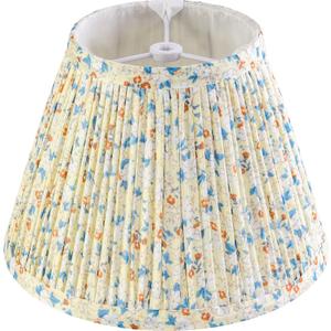 GOSO Small Pleated Lamp Shade -5 * 9 * 6.4 IN (Spider) Floral Lampshade for Table Lamps Wall Lamps Bell Lampshades Natural Fabric Lamp Shade Replacement-No Assembly Required, Art Deco 1 Pack (Yellow-Multicolor)