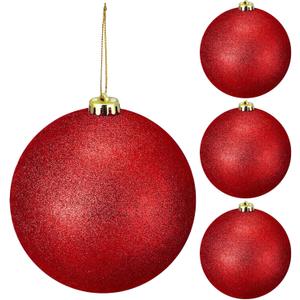 Liliful 4 Pcs Large Outdoor Christmas Ornaments Plastic Jumbo Fillable Balls Ornament Big Xmas Tree Hanging Decoration for Home Outside Holiday Lawn Yard Party (Glitter Red)