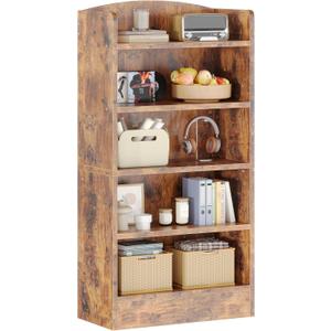 ALISENED 5-Tier Bookcase, Open Bookshelves and Bookcases with Storage Shelves, Floor Standing Unit, Display Storage Shelves for Bedroom Library Living Room Home Office, Brown, Large