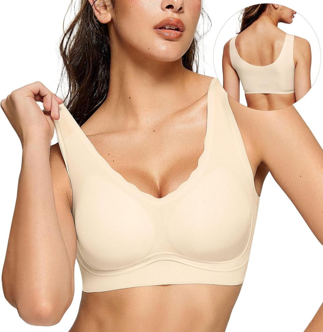 OEAK Womens Pullover Bras No Underwire Seamless Summer Bras Scalloped Everyday Bra Comfortable Full Coverage T Shirt Bra Skin Color,M, Medium