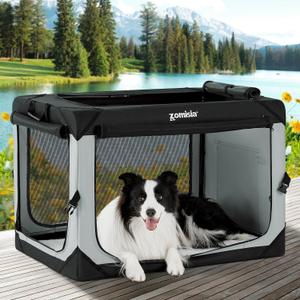ZOMISIA 36 Inch Collapsible Dog Crate for Large Dogs - Portable Dog Travel Crate Soft Sided with Breathable Mesh Windows, Foldable Dog Kennel for Indoor and Outdoor, Grey